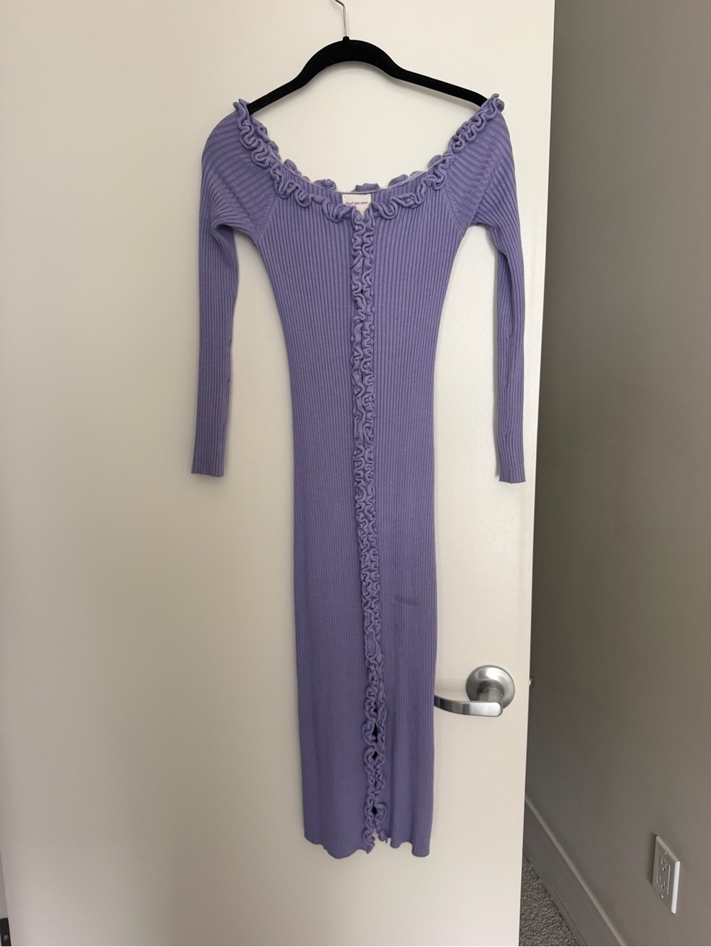 Ribbed Ruffle-Trim Midi Dress in Lilac